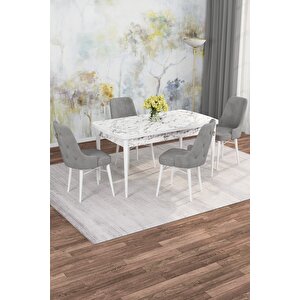 Arven Serisi 80x132 Açılabilir Mdf Beyaz Mermer Desen Mutfak Masa Takımı 4 Sandalye Gri