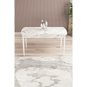 Arven Serisi 80x132 Açılabilir Mdf Beyaz Mermer Desen Mutfak Masa Takımı 4 Sandalye Gri