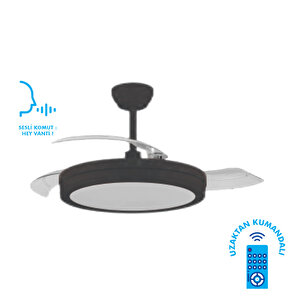 Vanti 30w 42" Inç Siyah Modern 3 Renk Kumandalı Ledli Dekoratif Tavan Vantilatörü Kcf306