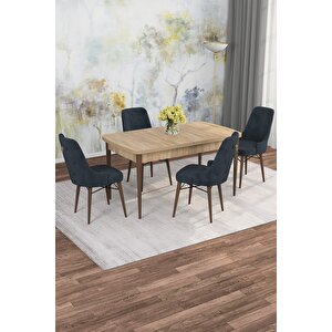 Arven Serisi 80x132 Açılabilir Mdf Atlantik Çam Mutfak Masa Takımı 4 Sandalye Antrasit