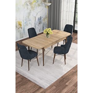 Arven Serisi 80x132 Açılabilir Mdf Atlantik Çam Mutfak Masa Takımı 4 Sandalye Antrasit