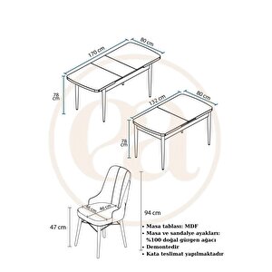 Arven Serisi 80x132 Açılabilir Mdf Atlantik Çam Mutfak Masa Takımı 4 Sandalye