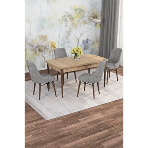 Arven Serisi 80x132 Açılabilir Mdf Atlantik Çam Mutfak Masa Takımı 4 Sandalye Gri