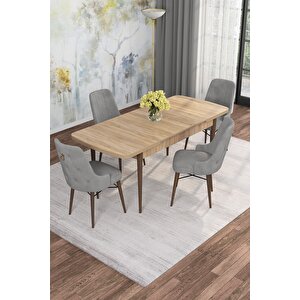 Arven Serisi 80x132 Açılabilir Mdf Atlantik Çam Mutfak Masa Takımı 4 Sandalye