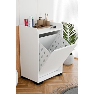 Solena Dekoratif Çamaşır Dolabı Düşer Kapak Çamaşırlık Beyaz
