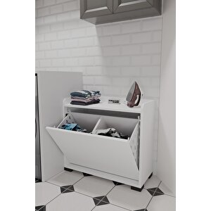 Duo 2 Bölmeli Çamaşırlık Çok Amaçlı İki Bölmeli Dolap Kirli Çamaşır Sepeti Beyaz