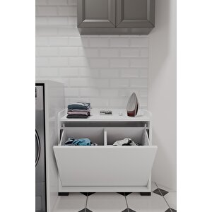 Duo 2 Bölmeli Çamaşırlık Çok Amaçlı İki Bölmeli Dolap Kirli Çamaşır Sepeti Beyaz