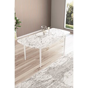 Arven Serisi 80x132 Açılabilir Mdf Beyaz Mermer Desen Mutfak Masa Takımı 4 Sandalye
