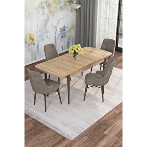 Arven Serisi 80x132 Açılabilir Mdf Atlantik Çam Mutfak Masa Takımı 4 Sandalye Cappuccino