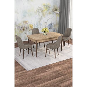 Arven Serisi 80x132 Açılabilir Mdf Atlantik Çam Mutfak Masa Takımı 4 Sandalye Cappuccino