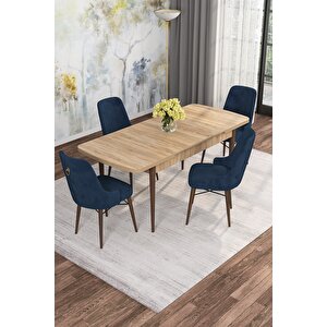 Arven Serisi 80x132 Açılabilir Mdf Atlantik Çam Mutfak Masa Takımı 4 Sandalye Lacivert