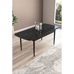 Arven Serisi 80x132 Açılabilir Mdf Siyah Mermer Desen Mutfak Masa Takımı 4 Sandalye