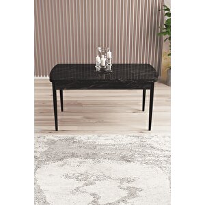 Arven Serisi 80x132 Açılabilir Mdf Siyah Mermer Desen Mutfak Masa Takımı 4 Sandalye Lacivert