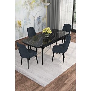 Arven Serisi 80x132 Açılabilir Mdf Siyah Mermer Desen Mutfak Masa Takımı 4 Sandalye Antrasit