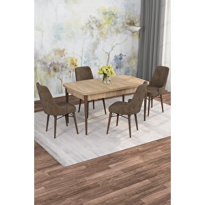 Arven Serisi 80x132 Açılabilir Mdf Atlantik Çam Mutfak Masa Takımı 4 Sandalye Kahve