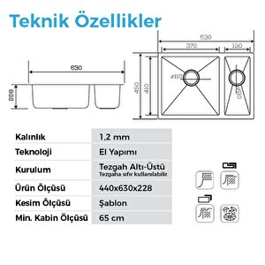 Crauf Stella 4563 Pvd Füme 1,5 Gözlü Sağ Paslanmaz Çelik Mutfak Eviyesi
