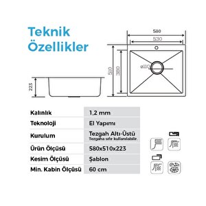 Crauf Poli 6301 Pvd Altın Tek Gözlü 51x58 Cm Paslanmaz Çelik Mutfak Eviyesi