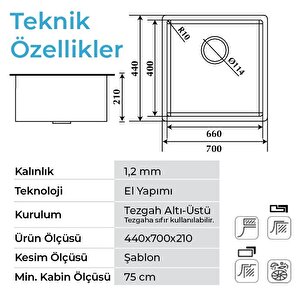 Crauf Stella 4470 Pvd Füme Siyah Paslanmaz Çelik Mutfak Eviyesi
