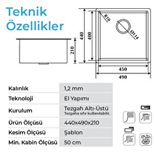 Crauf Stella 4449 Pvd Altın 40x45 El Yapımı Paslanmaz Çelik Mutfak Eviyesi