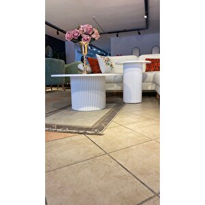 Most Bohem Orta Sehpa Beyaz 2'li Set %100 Ahşap 85 Cm. Çap (evi̇ni̇ze Tesli̇m) Açık Beyaz