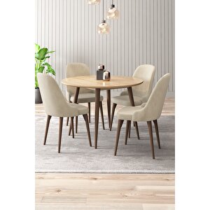 Adel Serisi 90x90 Atlantik Çam Mdf Mutfak Masa Takımı 4 Adet Sandalye Krem