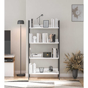 Profile 4 Raflı Kitaplık - Diamond Beyaz/siyah 73x136x35 Cm