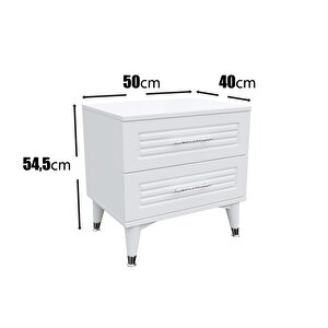 Panjurlu 2 Çekmeceli Komodin Pnj5002 Beyaz Gümüş