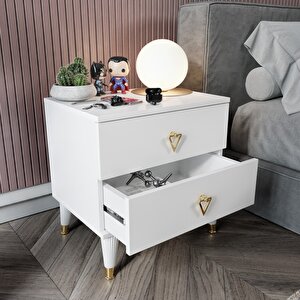 Simple 2 Çekmeceli Komodin Smp5002 Beyaz Gold