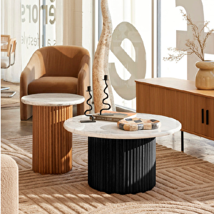 Most Bohem Orta Sehpa Siyah-ceviz 2'li Set %100 Ahşap 85 Cm. Çap (evi̇ni̇ze Tesli̇m) Ceviz-Siyah