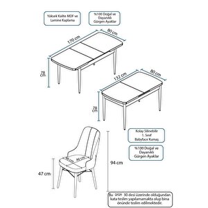 Arven Serisi 80x132 Açılabilir Mdf Beyaz Mutfak Masa Takımı 6 Sandalye