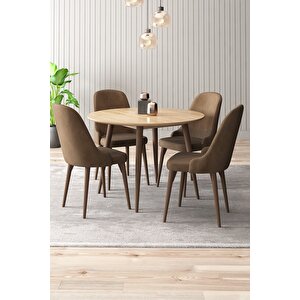 Adel Serisi 90x90 Atlantik Çam Mdf Mutfak Masa Takımı 4 Adet Sandalye Kahve