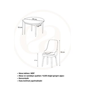 Adel Serisi 90x90 Atlantik Çam Mdf Mutfak Masa Takımı 4 Adet Sandalye