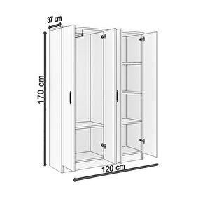 Abete-4 Kapılı Çekmecesiz Atlantik Çam Gardırop/170x120x37