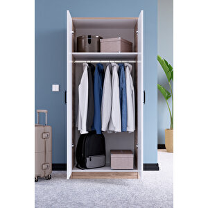 Abete-2 Kapılı Geniş Atlantik Çam-beyaz Gardırop /179x76x45