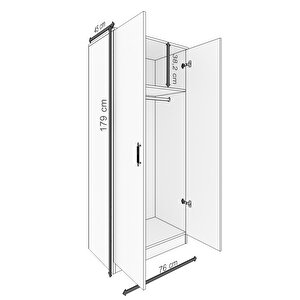 Abete-2 Kapılı Geniş Atlantik Çam-beyaz Gardırop /179x76x45