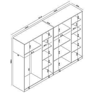 Lucas 6 Kapaklı,15 Raf Bölmeli Yüklük & Askılıklı Geniş Elbise Dolabı-gardırop Safir Meşe 190x270 Cm