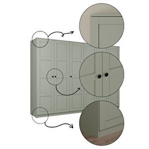 Lucas 6 Kapaklı,15 Raf Bölmeli Yüklük & Askılıklı Geniş Elbise Dolabı-gardırop Yeşil 190x270 Cm