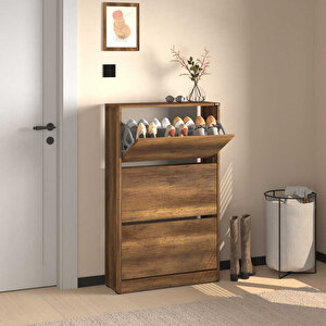 Flat Duo 3 Katlı Geniş Ayakkabılık - Oslo Ceviz 73x119x26 Cm