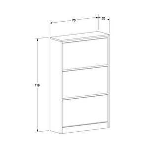 Flat Duo 3 Katlı Geniş Ayakkabılık - Oslo Ceviz 73x119x26 Cm