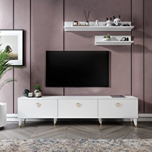 Simple Modern 180 Cm Smp18033 Tv Ünitesi 2 Raflı Beyaz Gold