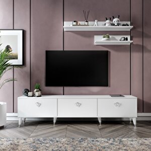 Simple Modern 180 Cm Smp18033 Tv Ünitesi 2 Raflı Beyaz Gümüş