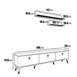 Simple Modern 180 Cm Smp18033 Tv Ünitesi 2 Raflı Beyaz Gümüş