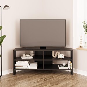Roy B1430 Köşe Tv Ünitesi Tv Sehpası – Siyah | Minimal Açık Raflı