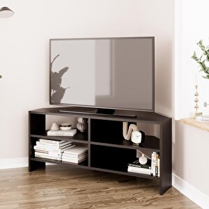 Roy B1430 Köşe Tv Ünitesi Tv Sehpası – Siyah | Minimal Açık Raflı