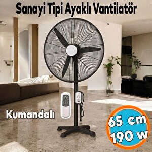 Sanayi Tipi Ayaklı Kumandalı 65 Cm 190w Vantilatör Sessiz Geniş Alanlara Uygun Endüstriyel Güçlü Fan