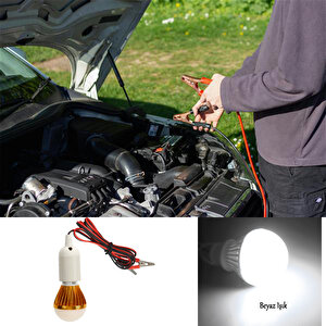 Akü Pensli 4 Metre Kablolu 12 V Tasarruflu Seyyar Led Ampul 5w Lamba Anahtarlı Aydınlatma Beyaz Işık