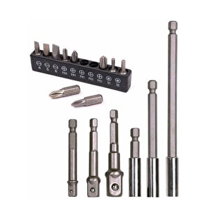 Mıknatıslı Bits Uç Adaptör Seti  Matkap Uyumlu 16 Parça 1/4 1/2 3/8 1/4 Yıldız Düz Uçlar S1 S2 Ph Uç