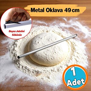 Silindir Yuvarlak Metal Oklava Alüminyum Tekli 49 Cm Mutfak Börek Hamur Un Yufka Açma Krom Renk