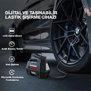 Kobb Kb180 12volt 150 Psi Ayarlanabilir Dijital Basınç Göstergeli Lastik Şişirme Pompası