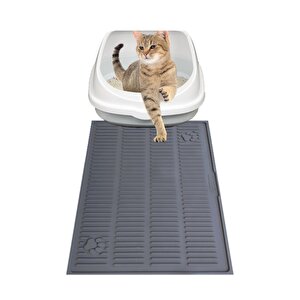 Silikon Kedi Kumu Matı Havuzlu Yıkanabilir Su Geçirmez Kedi Tuvalet Önü Paspası Büyük Boy 60x40 Cm Antrasit